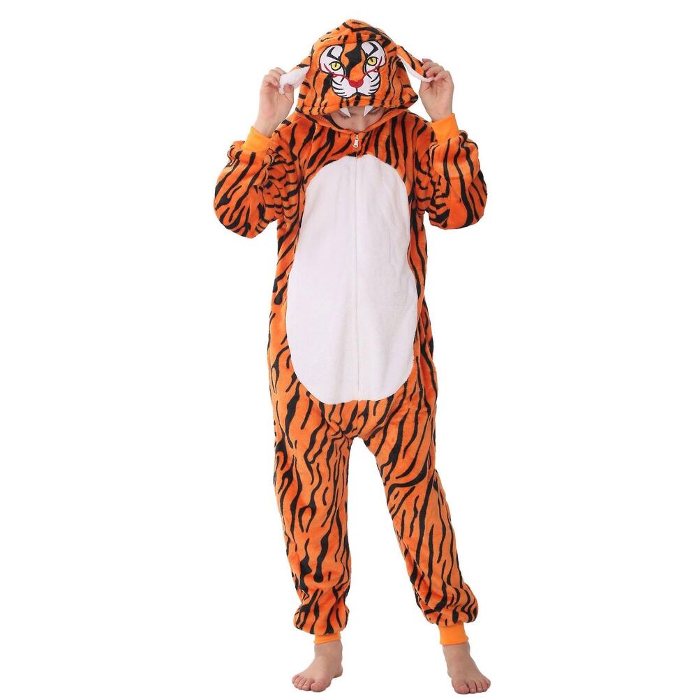 Tiger Kids One Piece Pajamas Costume Size 140 Youth Hooded Animal Sleepwear